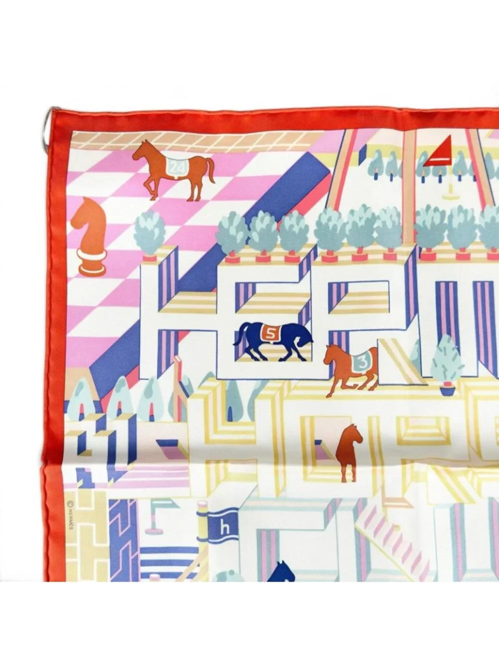 Hermes Carre 45 Gavroche Horse Club Detail Silk 100% Scarf Multi